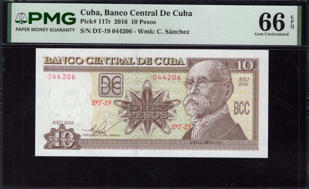 Cuba -  10 Pesos 2016 - Pick # 117r - PMG 66 EPQ