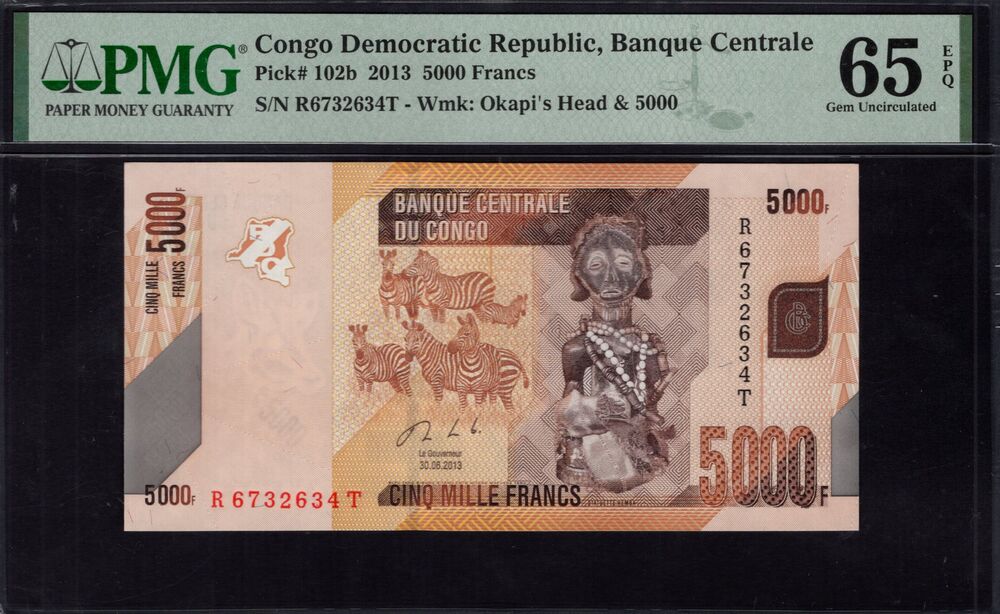 Congo Democratic Republic -  5000 Francs 2013 - Pick # 102b - PMG 65 EPQ