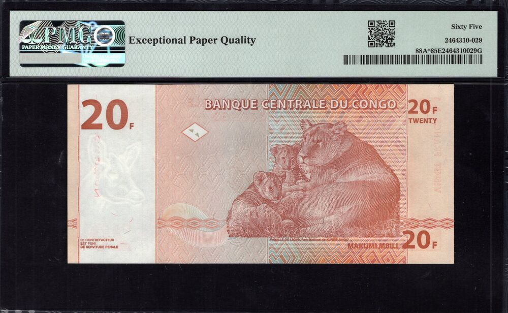 Congo Democratic Republic -  20 Francs 1997 - Pick # 88A* - PMG 65 EPQ