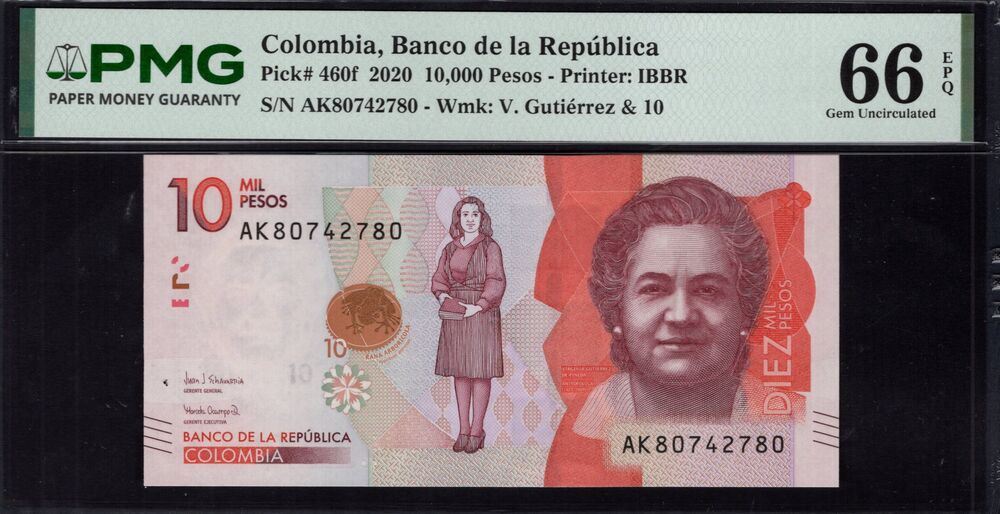 Colombia -  10.000 Pesos 2020 - Pick # 460f - PMG 66 EPQ