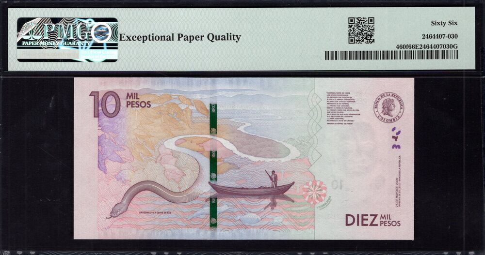 Colombia -  10.000 Pesos 2020 - Pick # 460f - PMG 66 EPQ