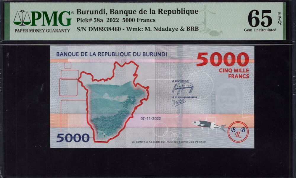 Burundi -  5000 Francs 2022 - Pick # 58a - PMG 65 EPQ