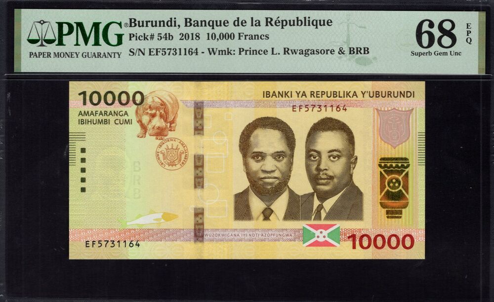 Burundi -  10.000 Francs 2018 - Pick # 54b - PMG 68 EPQ