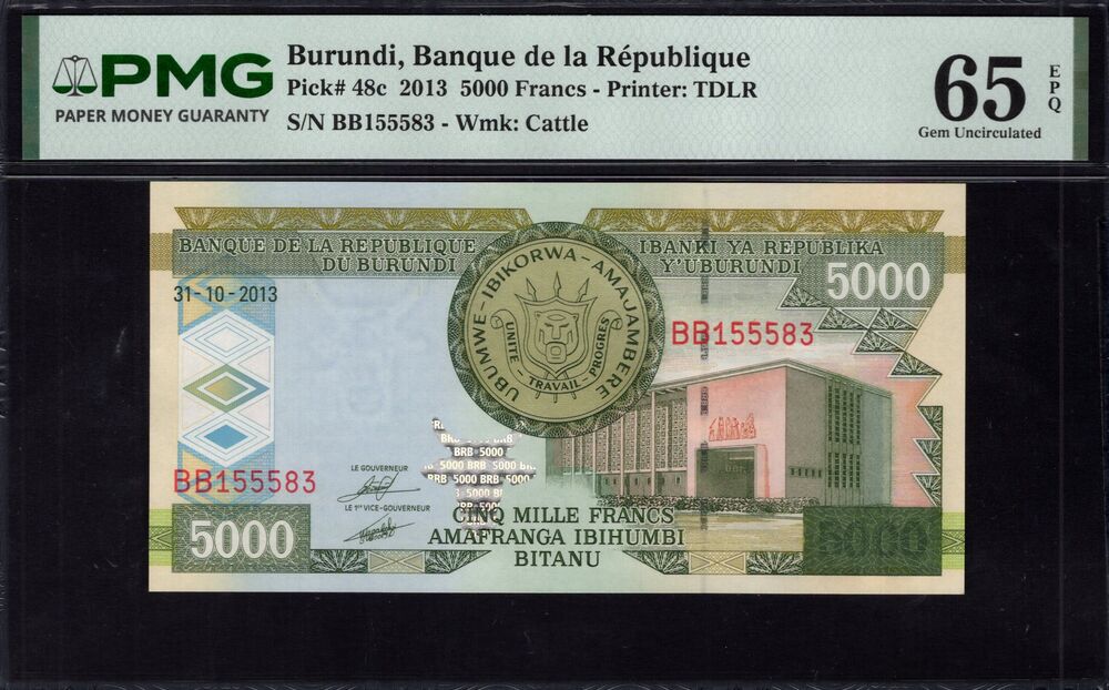 Burundi -  5000 Francs 2013 - Pick # 48c - PMG 65 EPQ