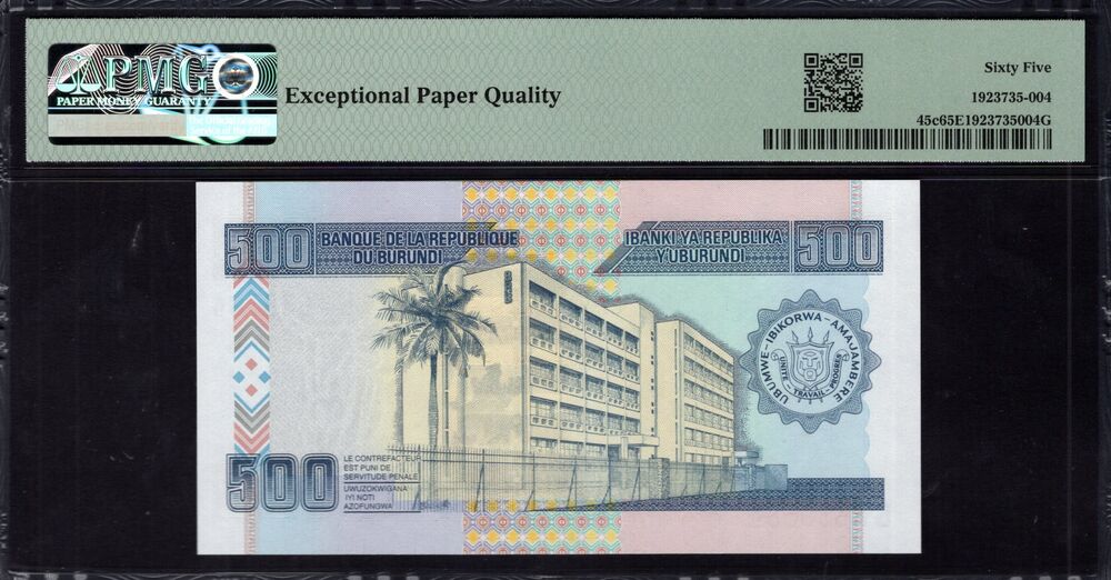 Burundi -  500 Francs 2013 - Pick # 45c - PMG 65 EPQ