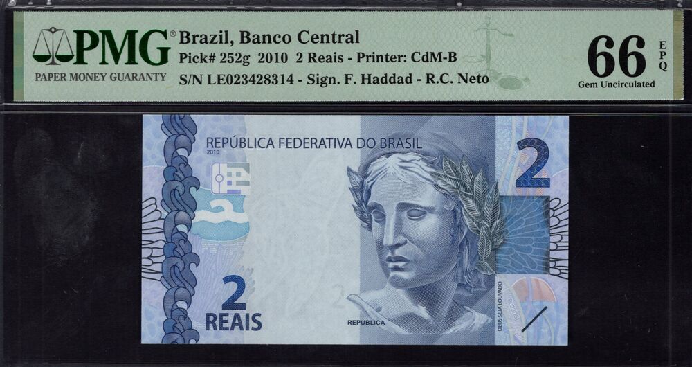 Brazil -  2 Reais 2010 - Pick # 252g - PMG 66 EPQ