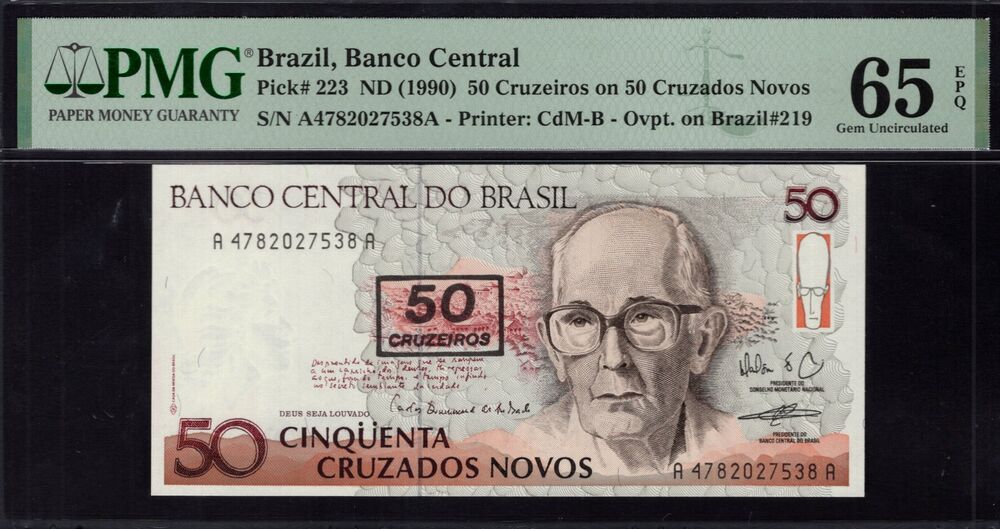 Brazil -  50 Cruzeiros 1990 - Pick # 223 - PMG 65 EPQ