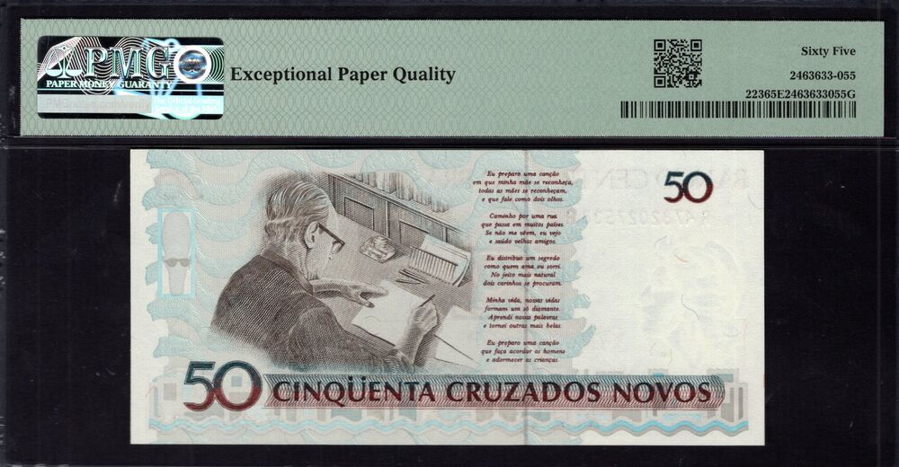 Brazil -  50 Cruzeiros 1990 - Pick # 223 - PMG 65 EPQ