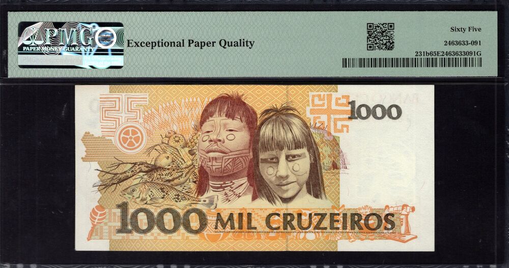 Brazil -  1000 Cruzeiros 1990 - Pick # 231b - PMG 65 EPQ