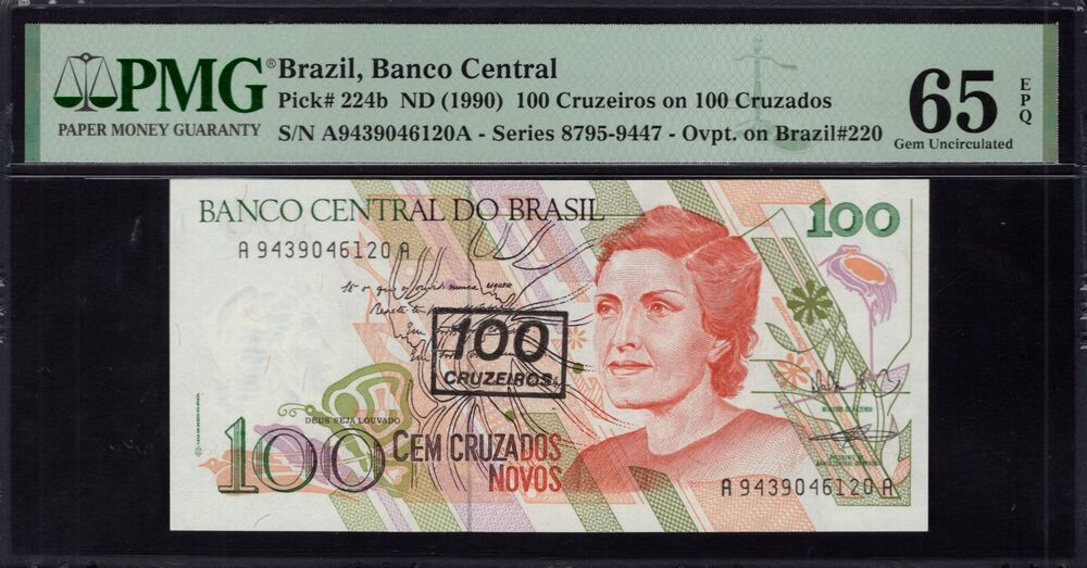 Brazil -  100 Cruzeiros 1990 - Pick # 224b - PMG 65 EPQ