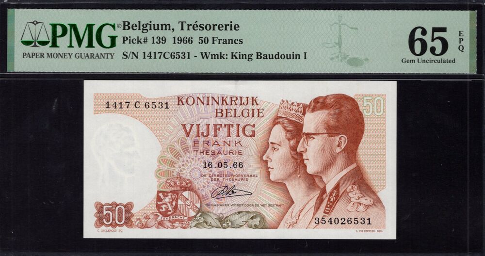 Belgium - 50 Francs 1966 - pick # 139 - PMG 65 EPQ