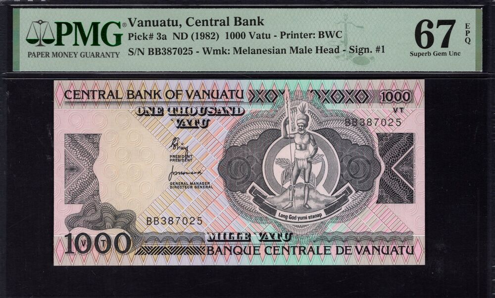 Vanuatu -  1000 Vatu 1982 - Pick # 3a - PMG 67 EPQ