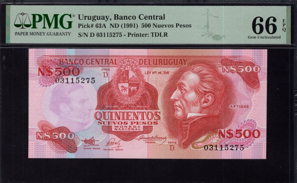 Uruguay -  500 Nuevos Pesos 1991 - Pick # 63A - PMG 66 EPQ