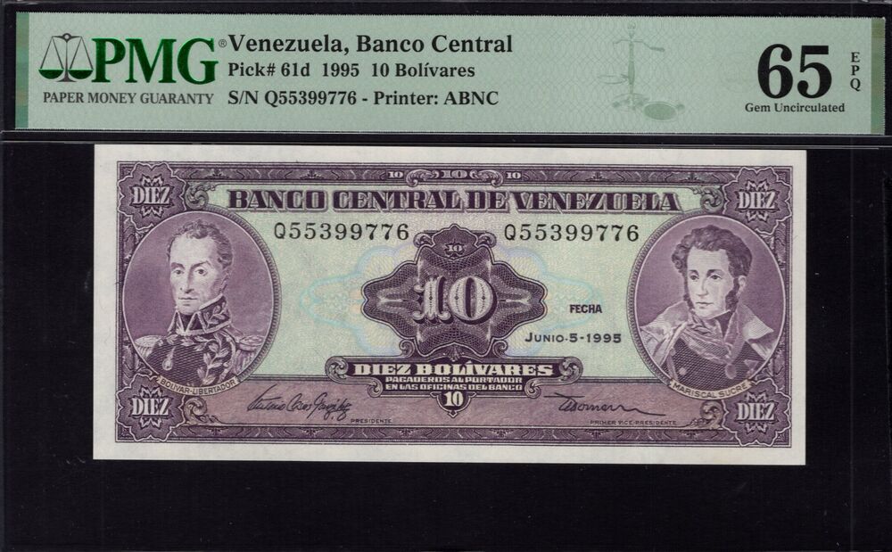 Venezuela -  10 Bolívares 1995 - Pick # 61d - PMG 65 EPQ