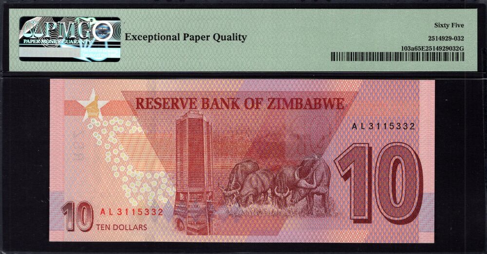 Zimbabwe -  10 Dollars 2020 - Pick # 103a - PMG 65 EPQ