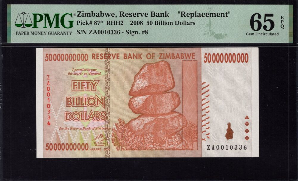 Zimbabwe -  50 Billion Dollars 2008 - Pick # 87* - PMG 65 EPQ