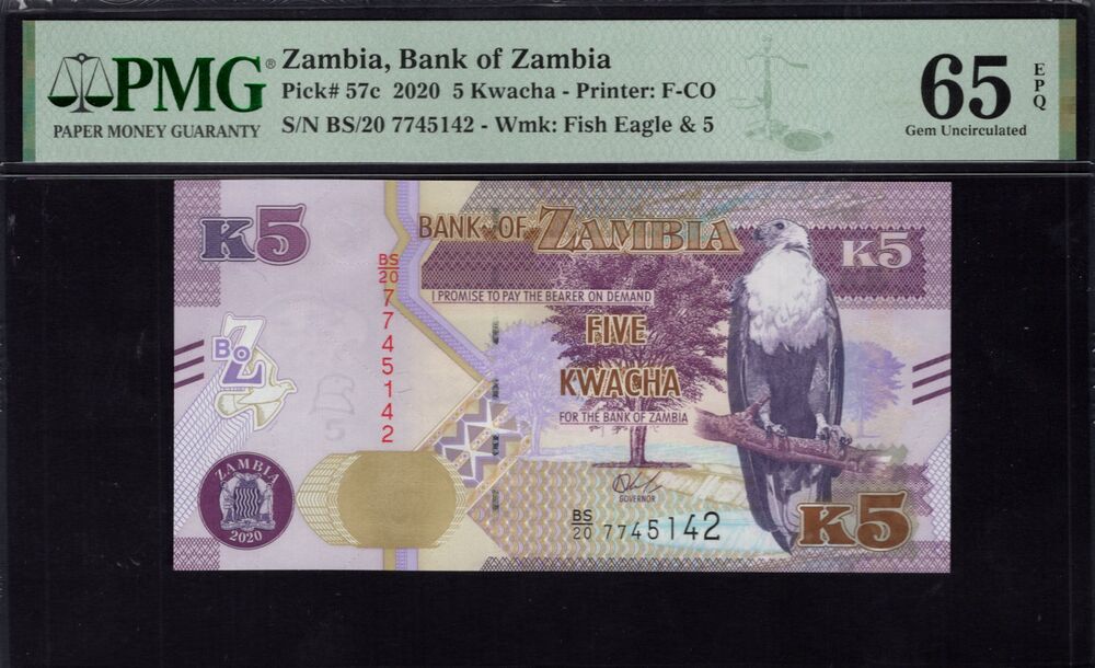 Zambia -  5 Kwacha 2020 - Pick # 57c - PMG 65 EPQ