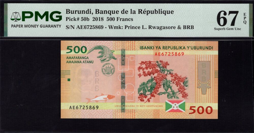 Burundi -  500 Francs 2018 - Pick # 50b - PMG 67 EPQ