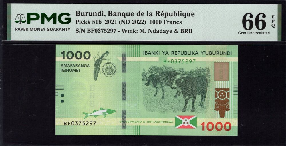 Burundi -  1000 Francs 2021 - Pick # 51b - PMG 66 EPQ