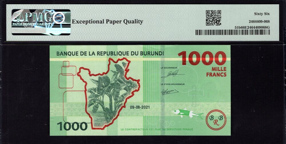 Burundi -  1000 Francs 2021 - Pick # 51b - PMG 66 EPQ