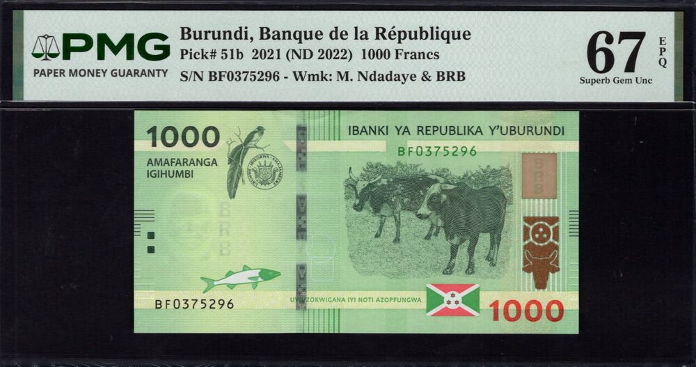 Burundi -  1000 Francs 2021 - Pick # 51b - PMG 67 EPQ