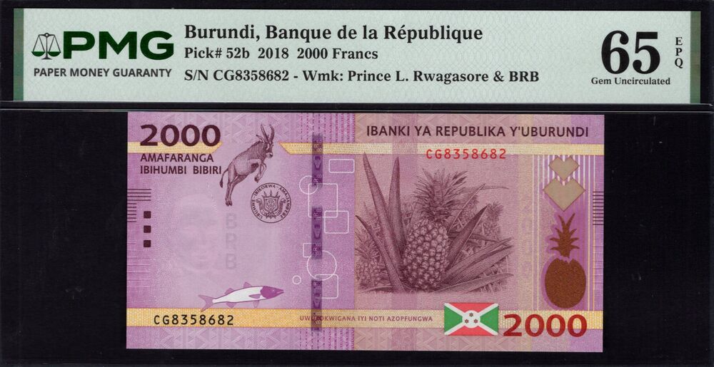 Burundi -  2000 Francs 2018 - Pick # 52b - PMG 65 EPQ