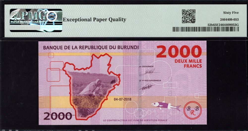 Burundi -  2000 Francs 2018 - Pick # 52b - PMG 65 EPQ