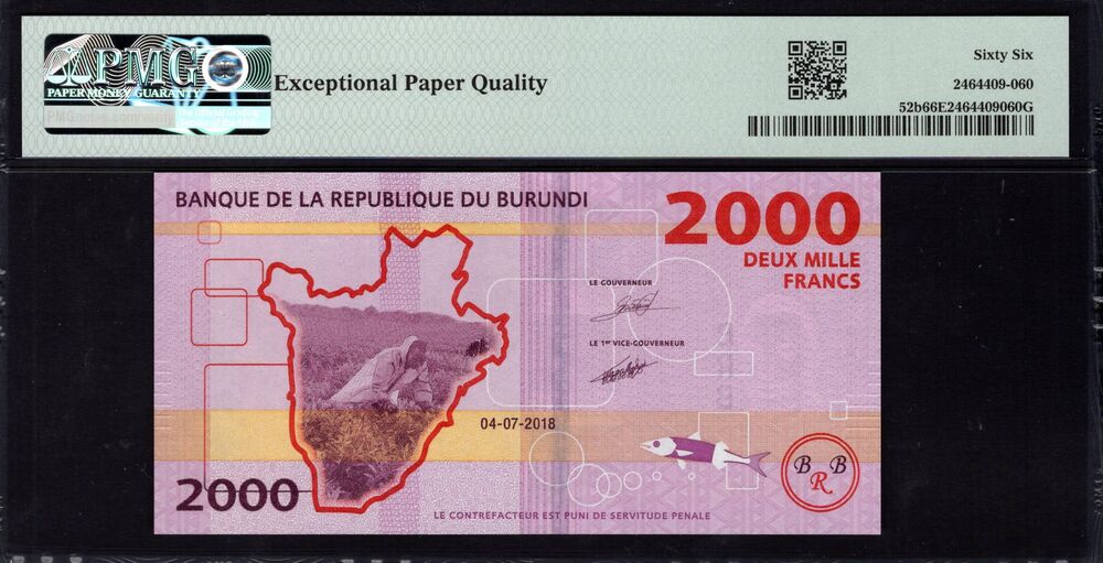 Burundi -  2000 Francs 2018 - Pick # 52b - PMG 66 EPQ