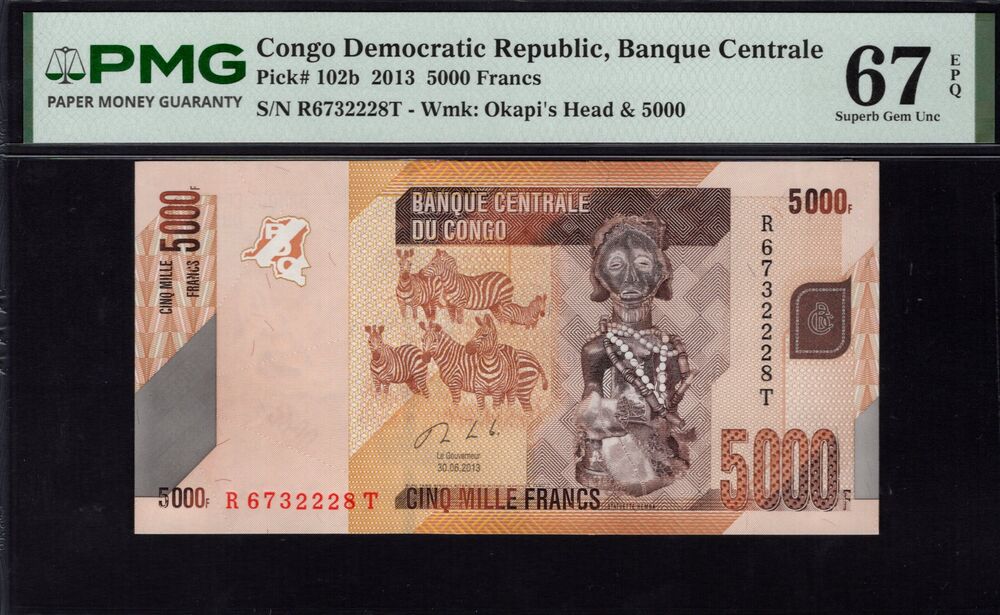 Congo Democratic Republic -  5000 Francs 2013 - Pick # 102b - PMG 67 EPQ