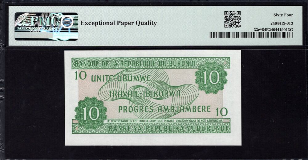 Burundi -  10 Francs 2005 - Pick # 33e* - PMG 64 EPQ