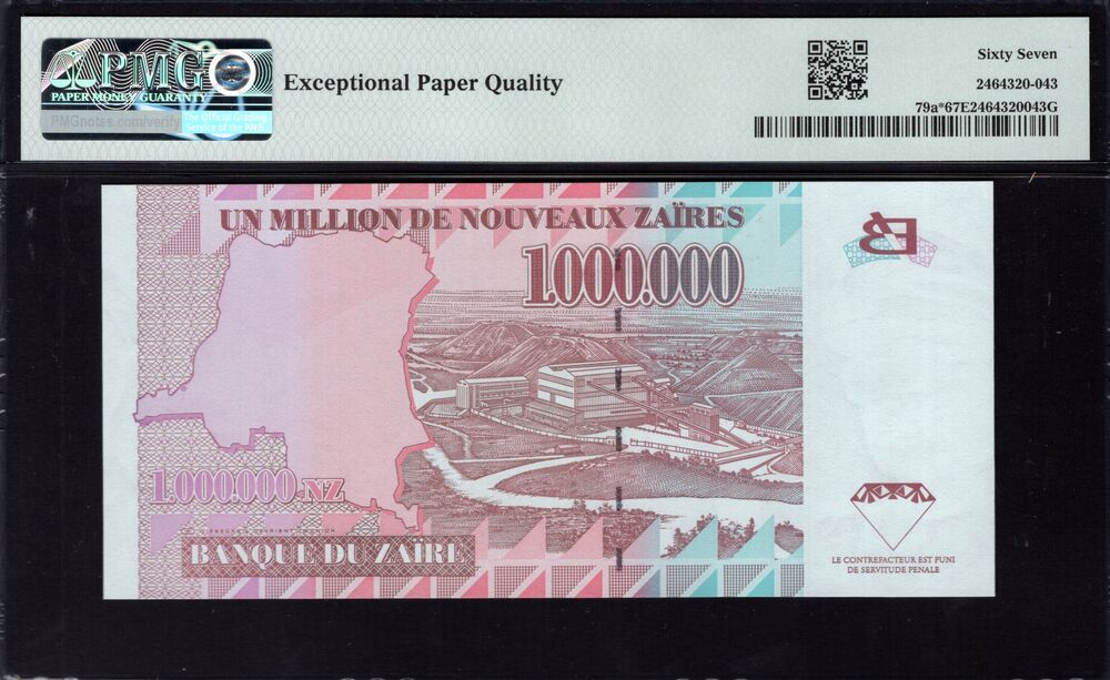 Zaire -  1.000.000 Nouveaux Zaïres 1996 - Pick # 79a* - PMG 67 EPQ
