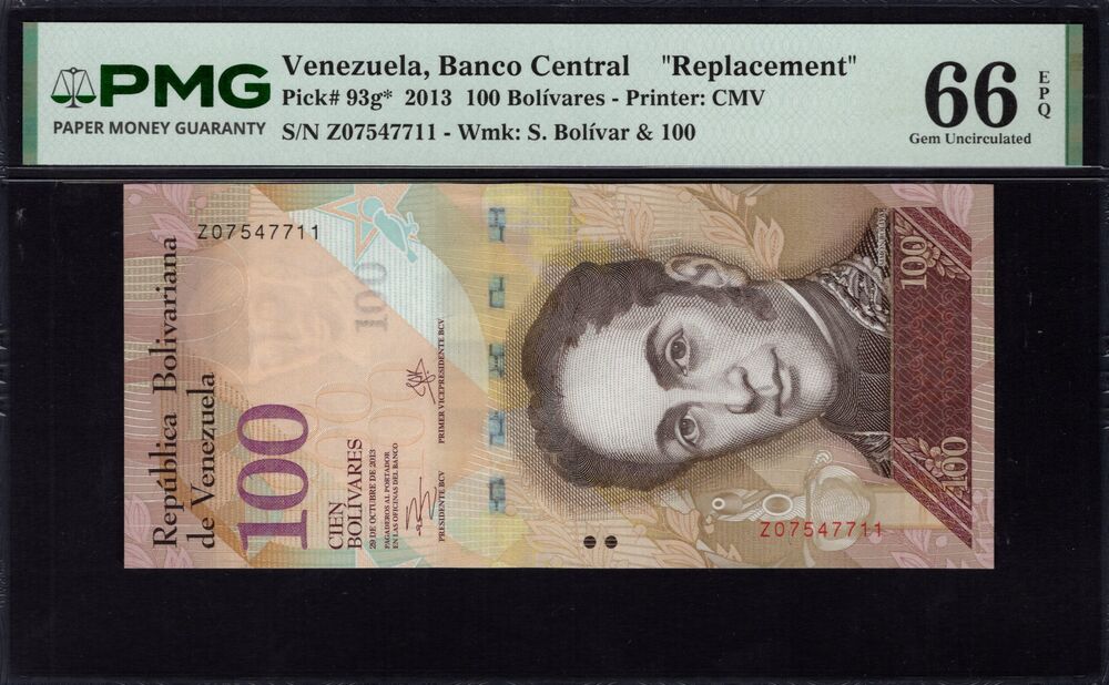 Venezuela -  100 Bolivares 2013 - Pick # 93g* - PMG 66 EPQ