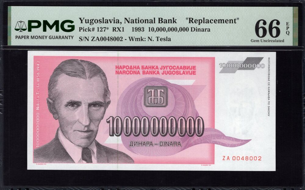 Yugoslavia -  10.000.000.000 Dinara 1993 - Pick # 127* - PMG 66 EPQ