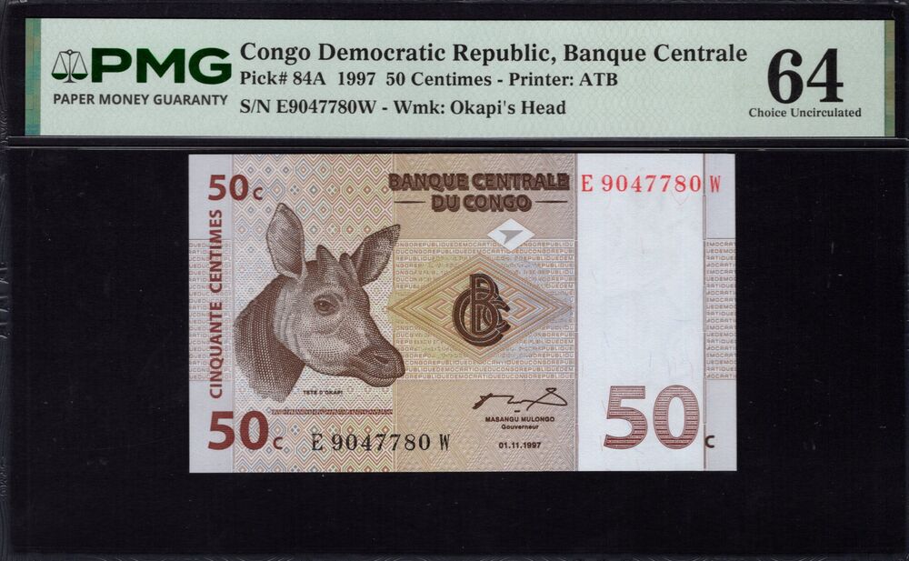 Congo Democratic Republic -  50 Centimes 1997 - Pick # 84A - PMG 64