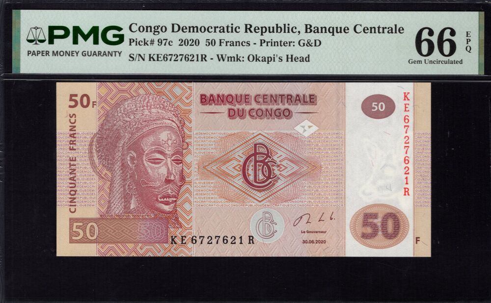 Congo Democratic Republic -  50 Francs 2020 - Pick # 97c - PMG 66 EPQ