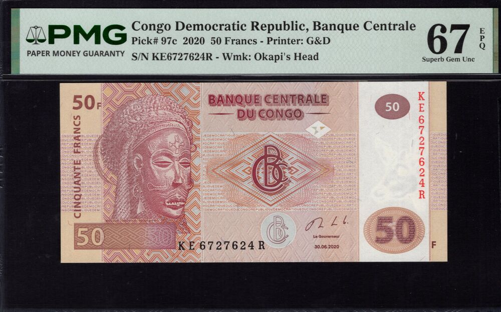 Congo Democratic Republic -  50 Francs 2020 - Pick # 97c - PMG 67 EPQ