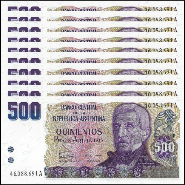 Argentinië -  500 Pesos 1984 - Pick # 316 - Set 10 PCS