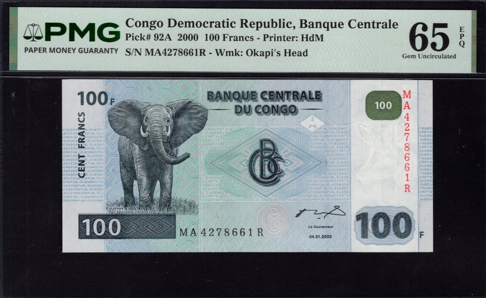 Congo Democratic Republic -  100 Francs 2000 - Pick # 92A - PMG 65 EPQ