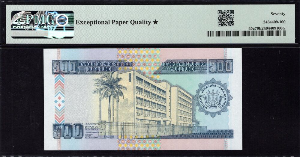 Burundi -  500 Francs 2013 - Pick # 45c - PMG 70 EPQ★