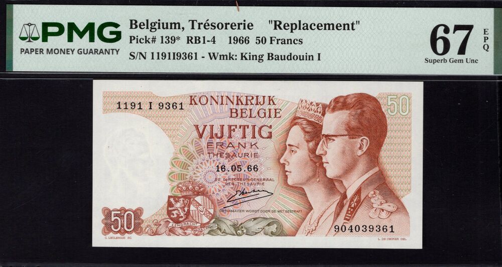Belgium - 50 Francs 1966 - pick # 139* - PMG 67 EPQ
