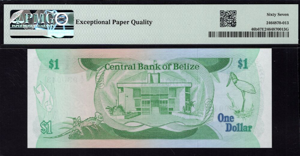 Belize - 1 Dollar 1986 - Pick # 46b - PMG 67 EPQ