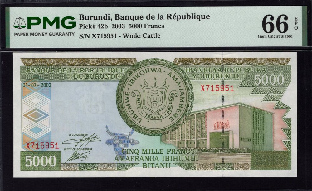 Burundi - 5000 Francs 2003 - Pick # 42b - PMG 66 EPQ