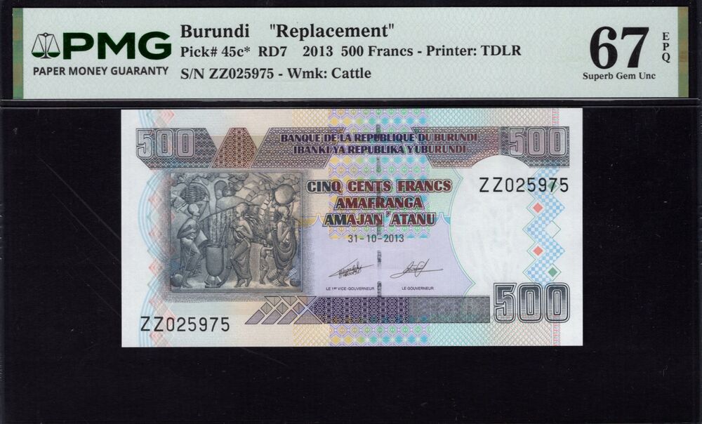 Burundi - 500 Francs 2013 - Pick # 45c* - PMG 67 EPQ