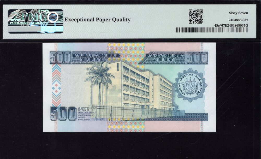 Burundi - 500 Francs 2013 - Pick # 45c* - PMG 67 EPQ