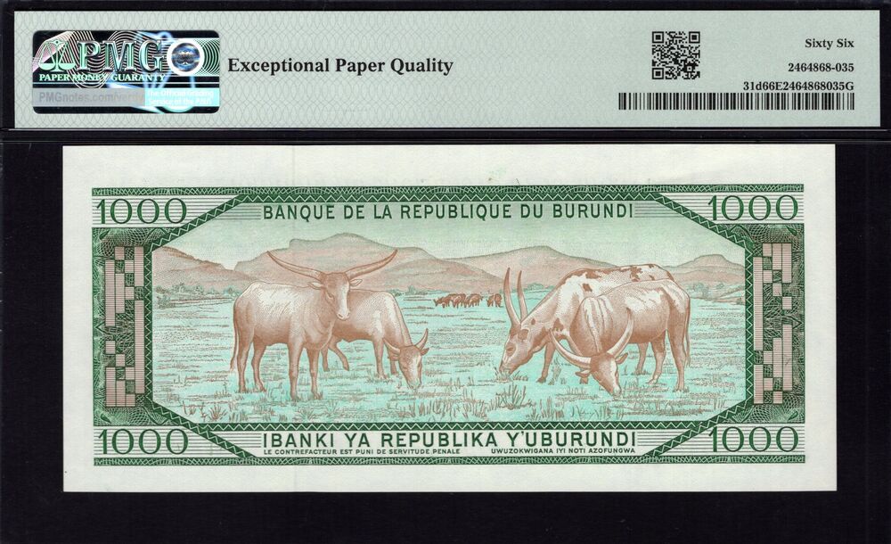 Burundi - 1000 Francs 1988 - Pick # 31d - PMG 66 EPQ