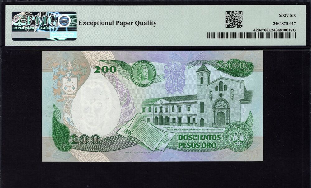 Colombia - 200 Pesos Oro 1987 - Pick # 429d* - PMG 66 EPQ