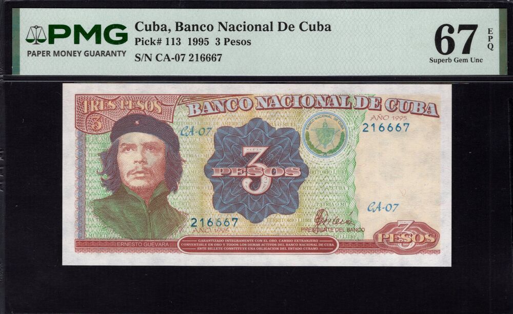 Cuba - 3 Pesos 1995 - Pick # 113 - PMG 67 EPQ