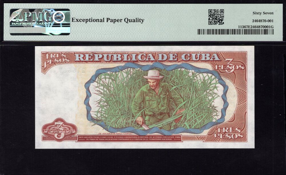 Cuba - 3 Pesos 1995 - Pick # 113 - PMG 67 EPQ