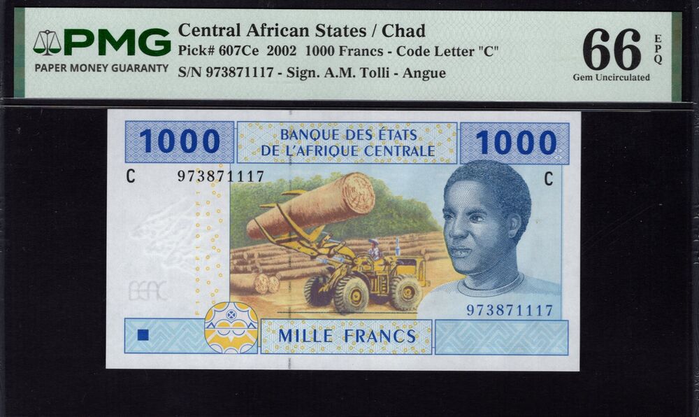 Chad - 1000 Francs 2002 - Pick # 607Ce - PMG 66 EPQ
