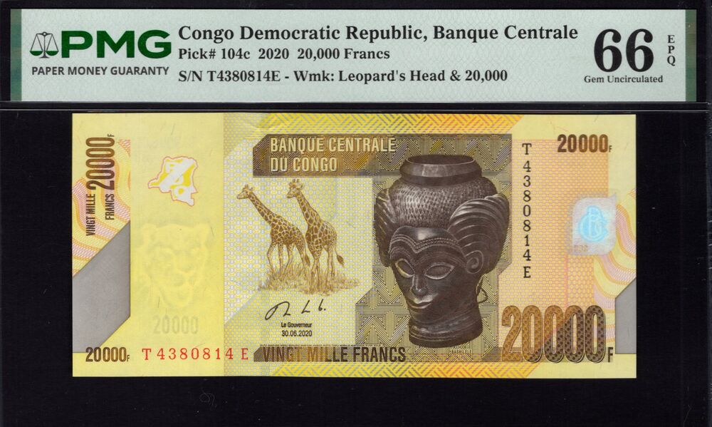 Congo Democratic Republic - 20.000 Francs 2020 - Pick # 104c - PMG 66 EPQ